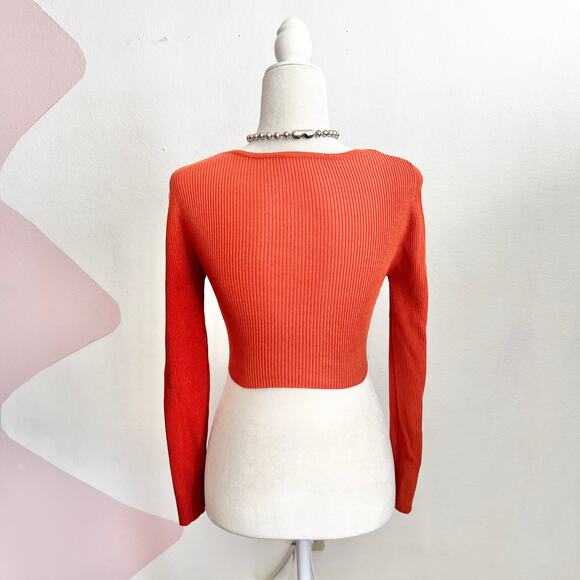 Orange Ribbed Button Front Top Y2K 2000s Retro Cozy Vintage Inspired Small - Picture 2 of 5